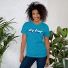 Women's Hip Hinge Statement T-Shirt (Blue Lettering)