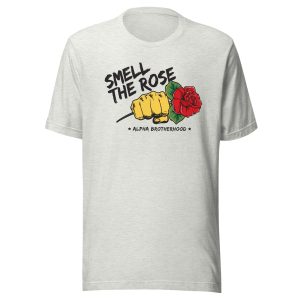 White Unisex “SMELL THE ROSE” Brotherhood Tee – Available in Multiple Colors (Emoji Knucks)